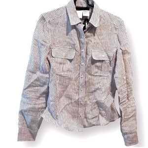 Max Mara Weekend Dark Pink White Stripe Classic Linen Shirt S Runs Small